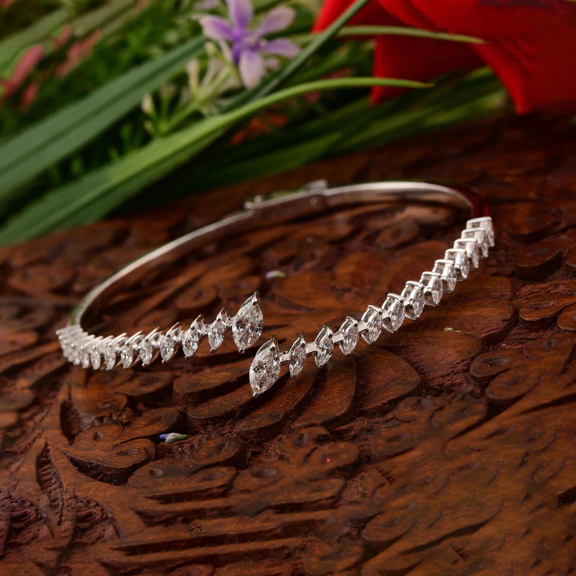 Modern Open Front Diamond 18K White Gold Cuff Bangle Bracelet Engagement Gift for Her For Sale