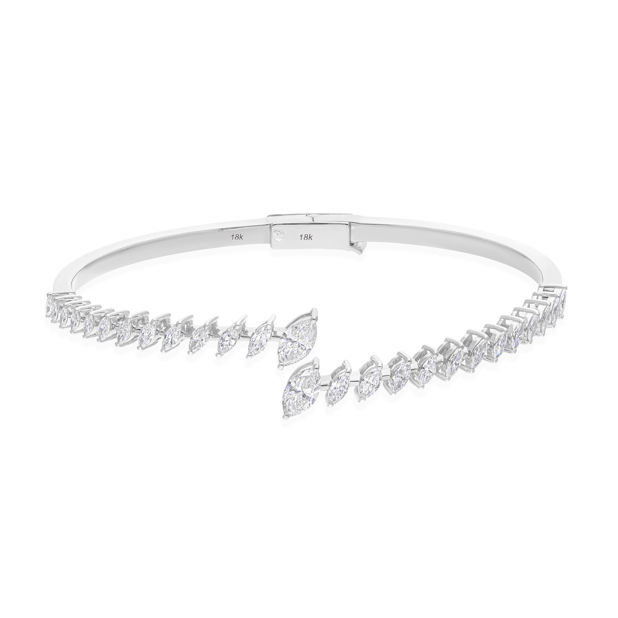 Women's Open Front Diamond 18K White Gold Cuff Bangle Bracelet Engagement Gift for Her For Sale