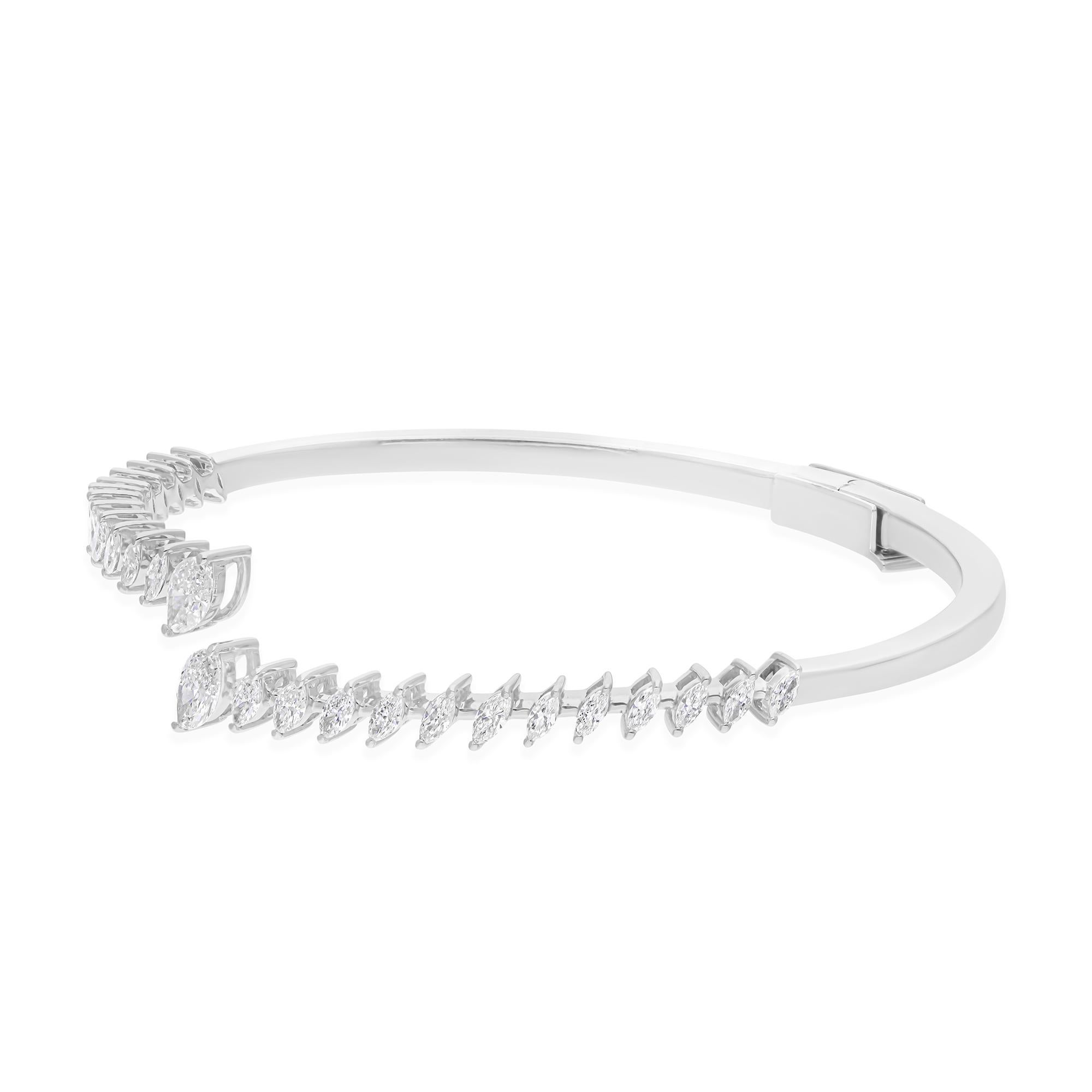 Open Front Diamond 18K White Gold Cuff Bangle Bracelet Engagement Gift for Her For Sale 1