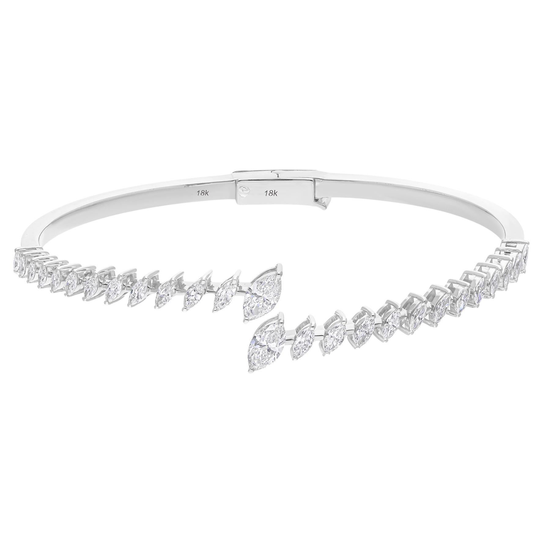 Bracelet manchette en or blanc 18K avec diamants Cadeau de fiançailles pour elle
