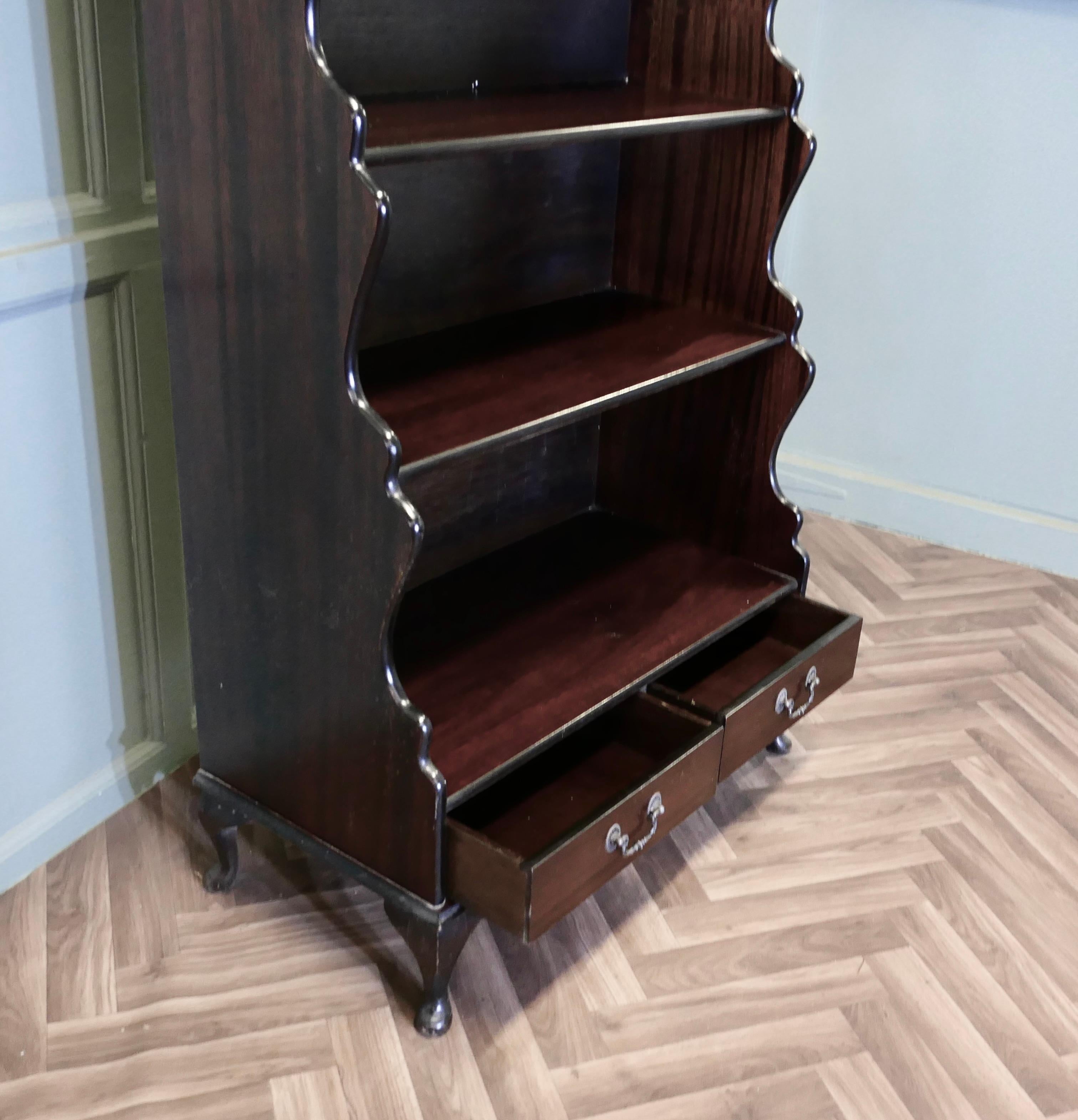Adam Style Open Front Waterfall Bookcase with Drawers  This is an excellently designed and For Sale