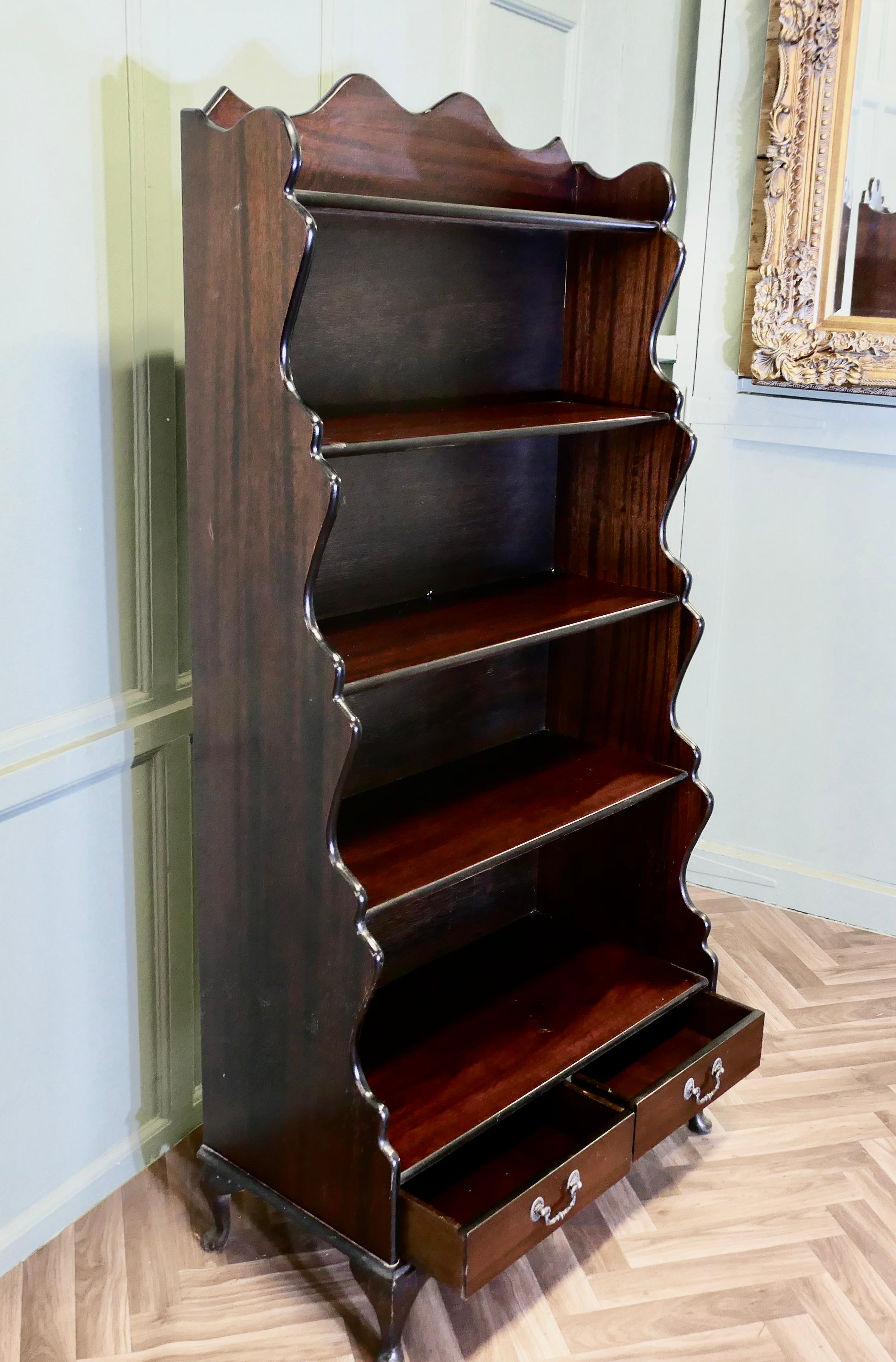 Open Front Waterfall Bookcase with Drawers  This is an excellently designed and In Good Condition For Sale In Godshill, Isle of Wight