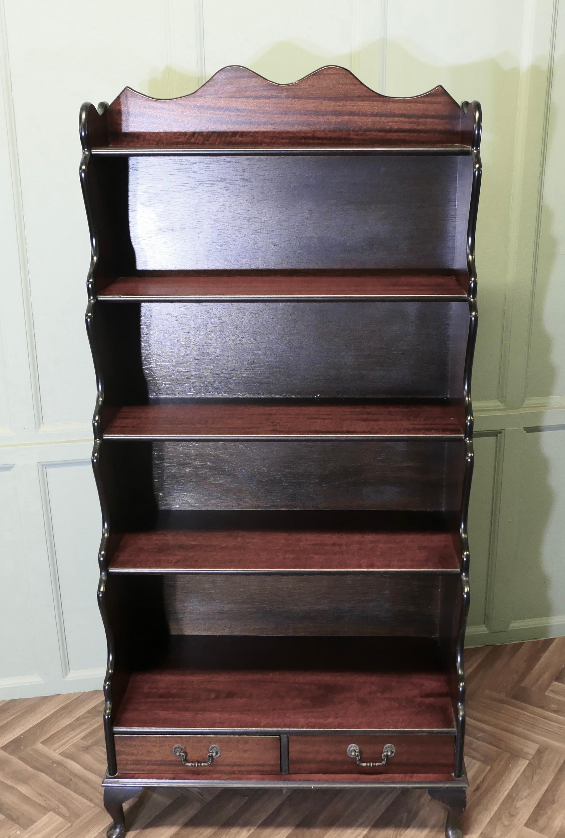 Mid-20th Century Open Front Waterfall Bookcase with Drawers  This is an excellently designed and For Sale
