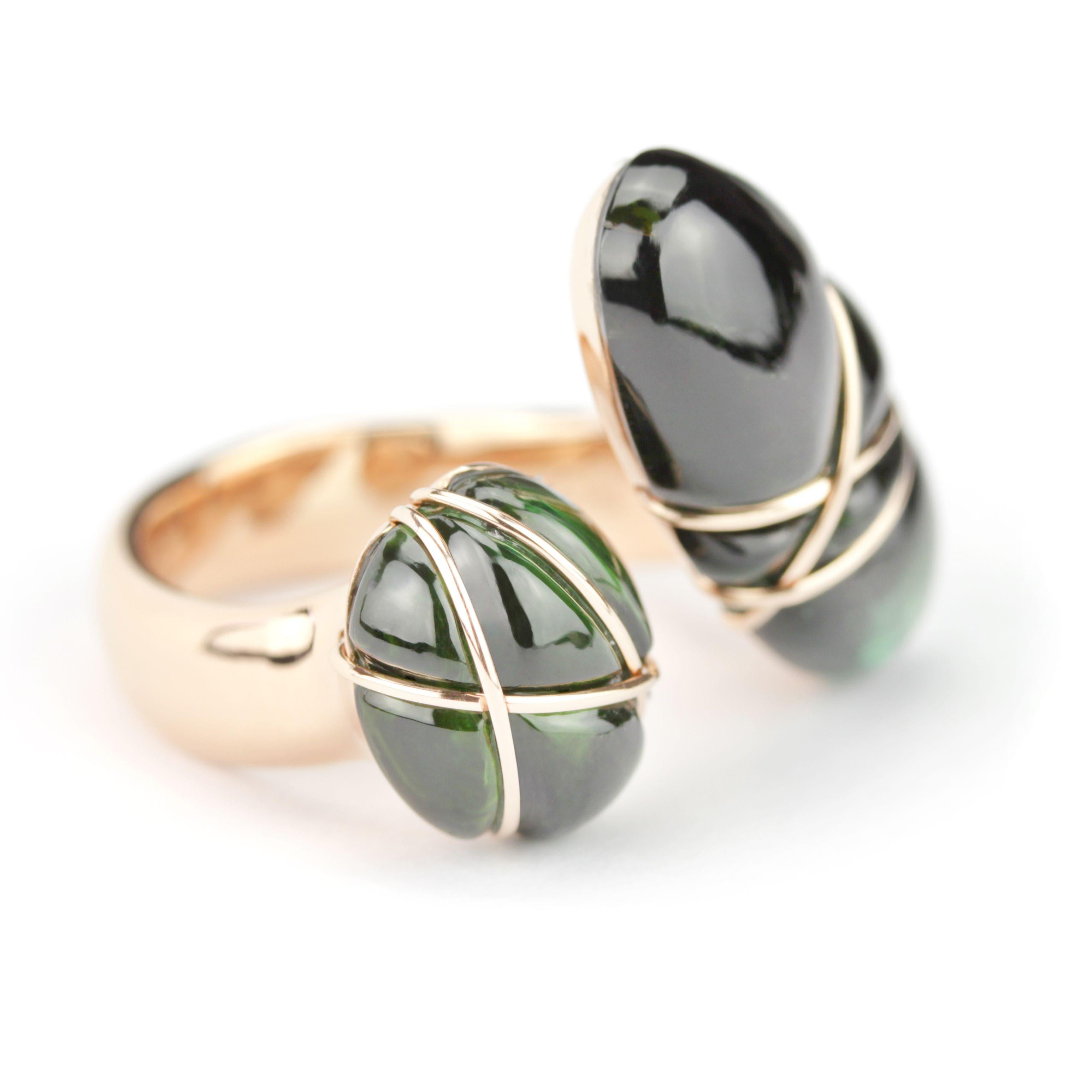Cabochon anello aperto in tormalina geen gelly 