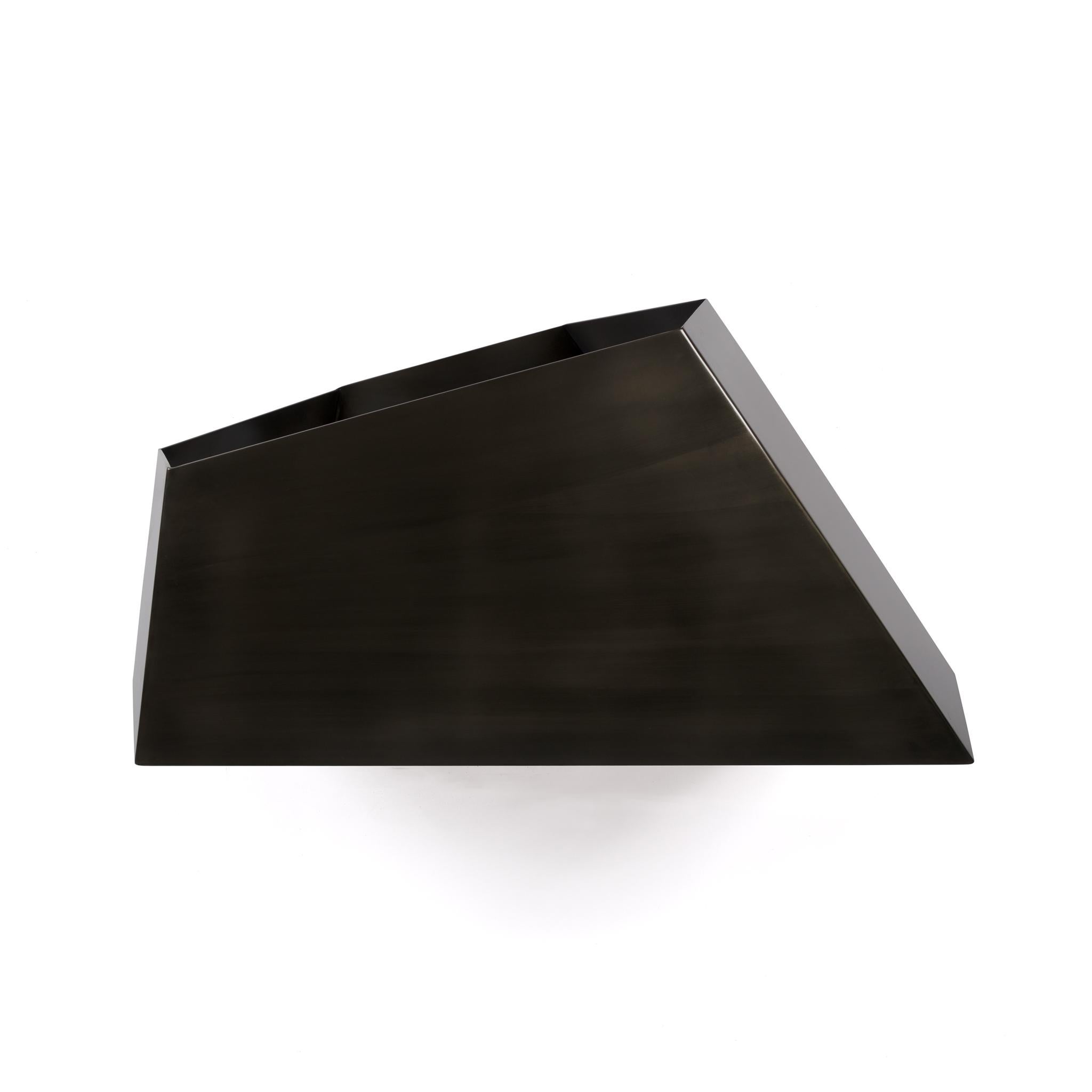 Modern Open Geometric One Piece Steel Center Table with Contemporary Blackened Finish For Sale