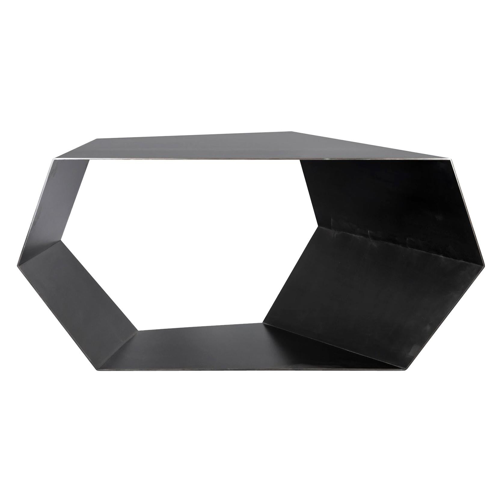 Open Geometric One Piece Steel Center Table with Contemporary Blackened Finish