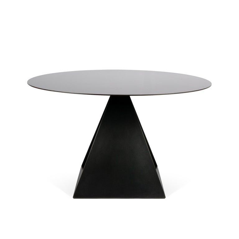Geometric Triangle Round Top Metal Dining Table Blackened Finish ...