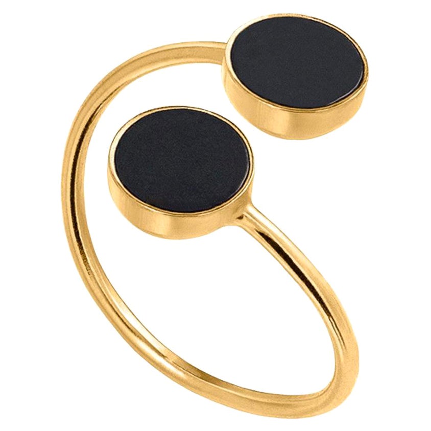 Open gold ring with black natural stones size 7-7.5 For Sale