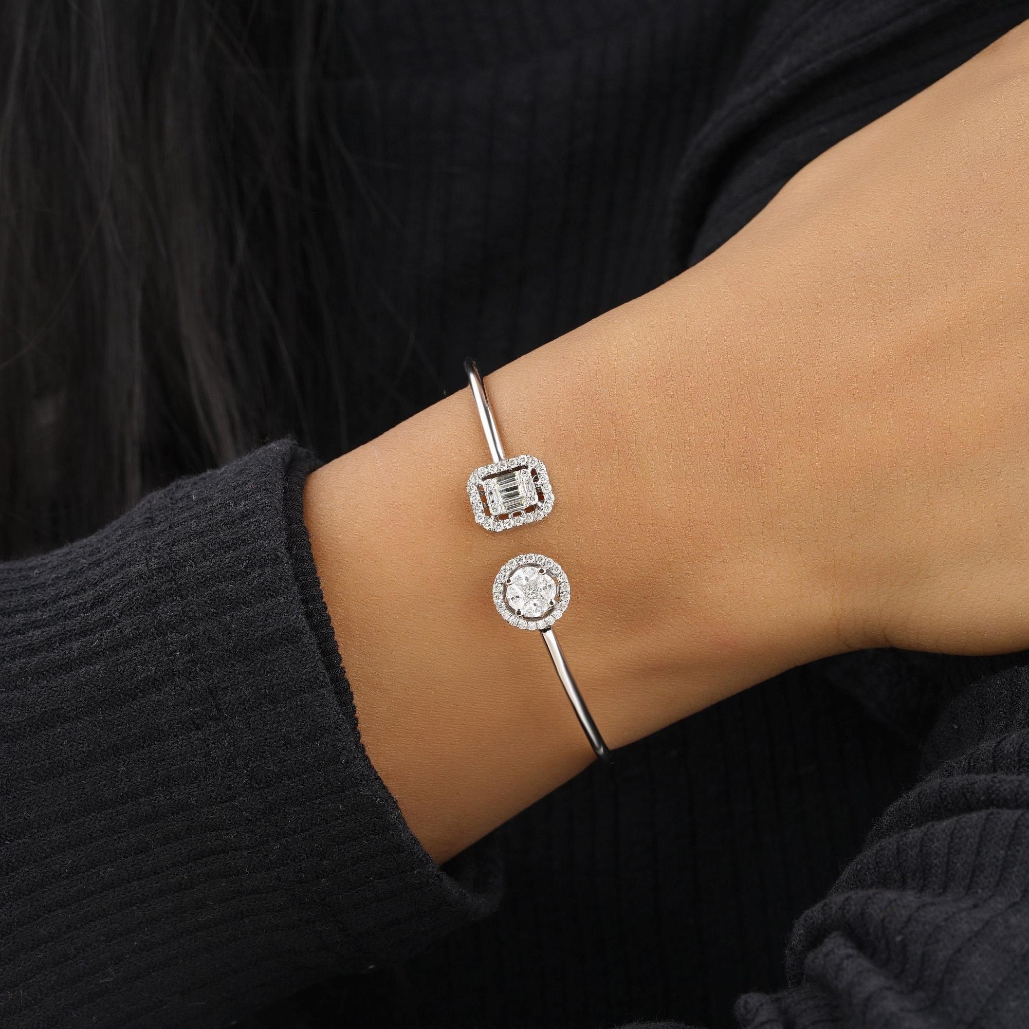 Art Deco Open Halo Diamond Bracelet in 14k Solid Gold (Certified) For Sale