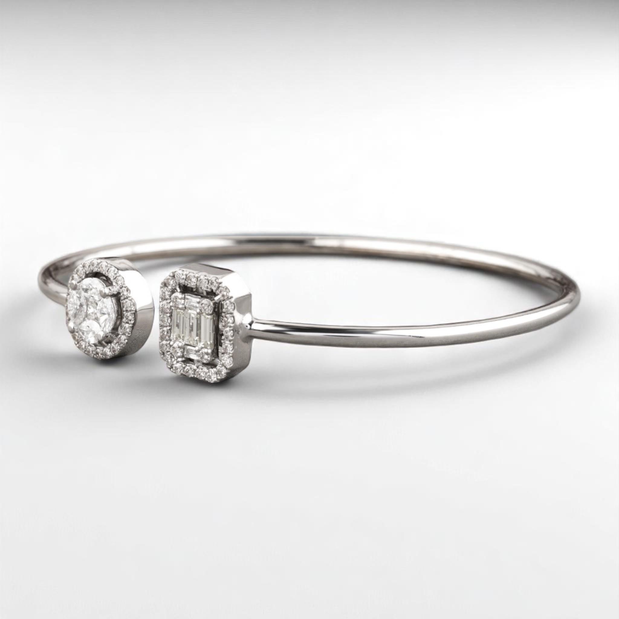 Round Cut Open Halo Diamond Bracelet in 14k Solid Gold (Certified) For Sale