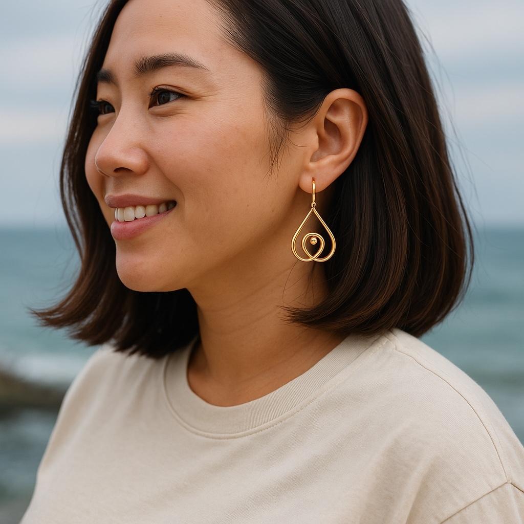 Moderniste Boucles d'oreilles pendantes en or jaune 14 carats avec diamant en forme de coeur ouvert 0.10 carat en vente