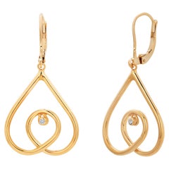 Open Heart Diamond 0.10 Carat 14 Karat Yellow Gold 0.90 Inch Drop Earrings 