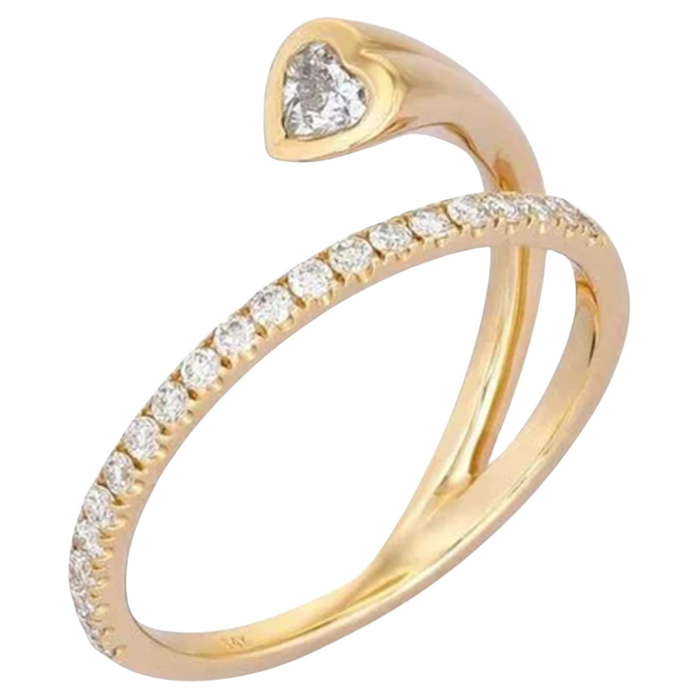 Bague enveloppante en or jaune 14 carats avec diamant de 0,22 ct et motif « cœur ouvert »