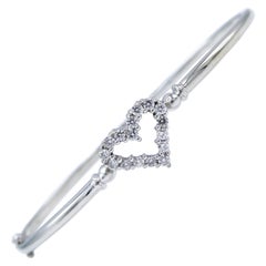 Open Heart Diamond 18 Karat White Gold Hinged Bangle Bracelet