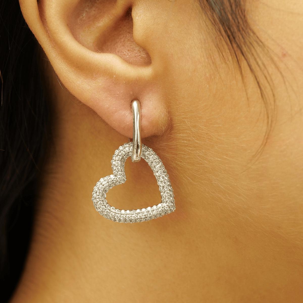 Offene Herz-Diamant-Tropfen-Ohrringe aus 14k massivem Gold (zertifiziert) (Art déco) im Angebot
