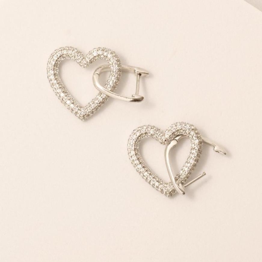 Offene Herz-Diamant-Tropfen-Ohrringe aus 14k massivem Gold (zertifiziert) (Rundschliff) im Angebot