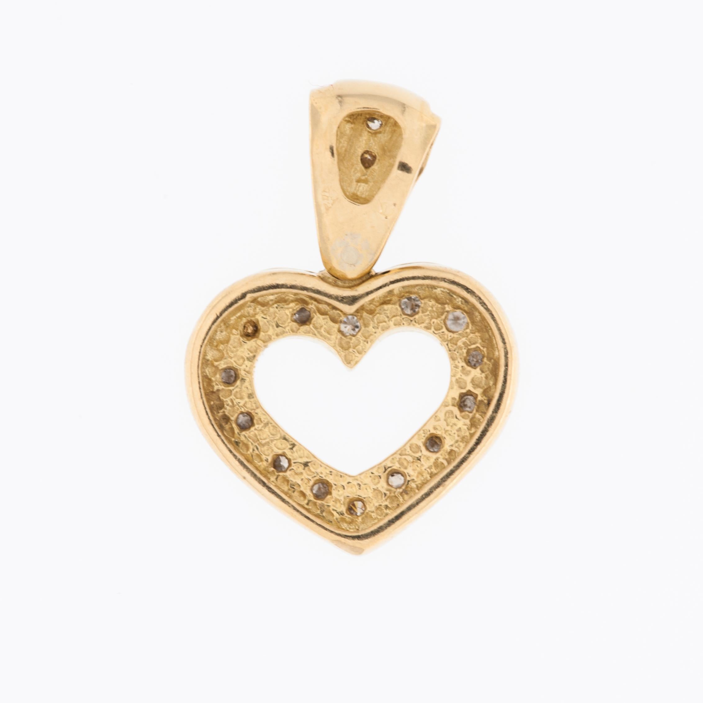 Modern Open Heart Diamond Pendant 18 karat Yellow and White Gold  For Sale