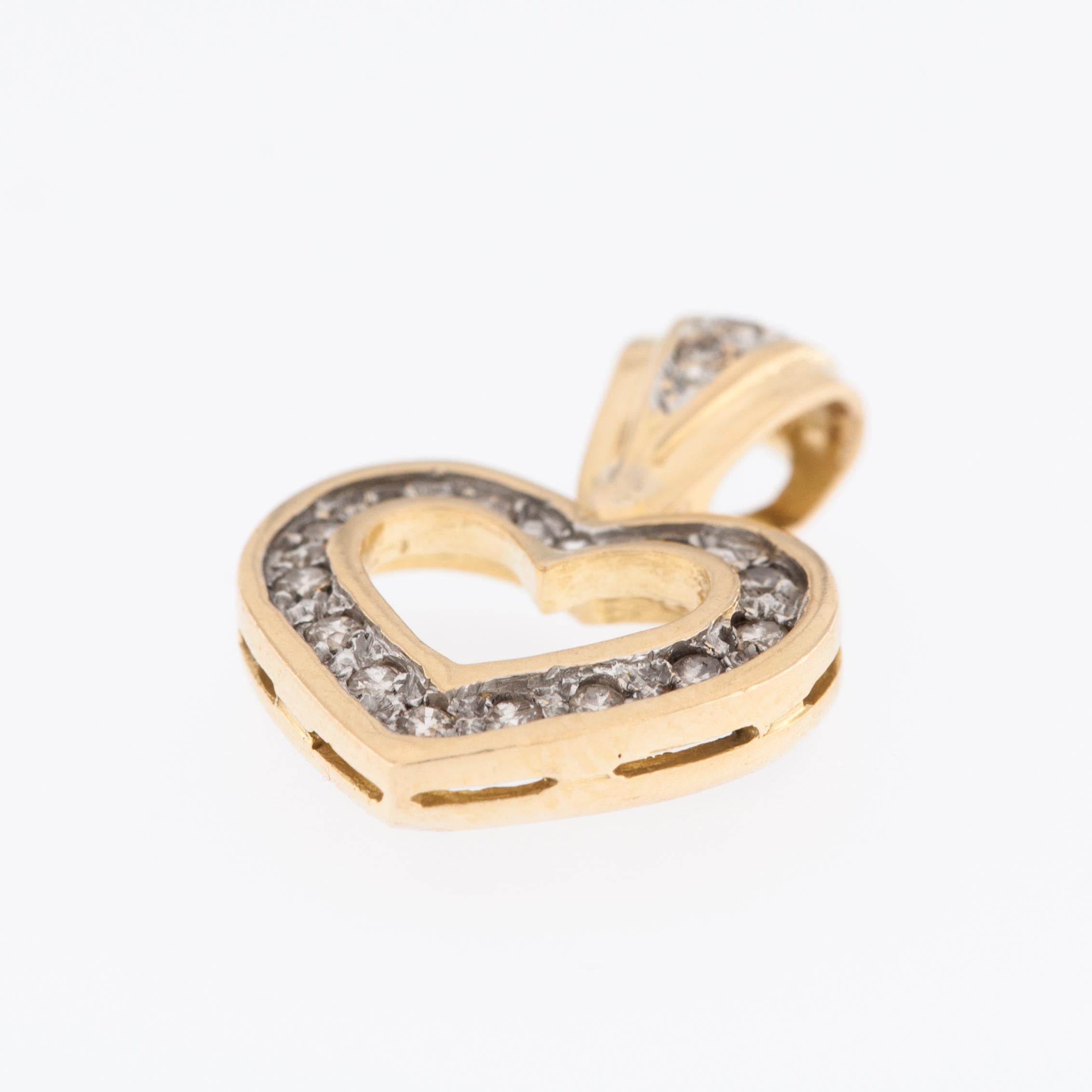 Brilliant Cut Open Heart Diamond Pendant 18 karat Yellow and White Gold  For Sale