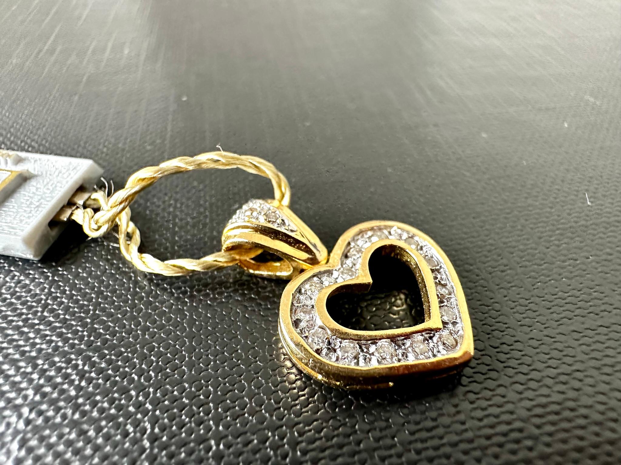 Open Heart Diamond Pendant 18 karat Yellow and White Gold  For Sale 1
