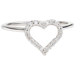 Open Heart Diamond Ring Estate 14 Karat White Gold Fine Vintage Jewelry