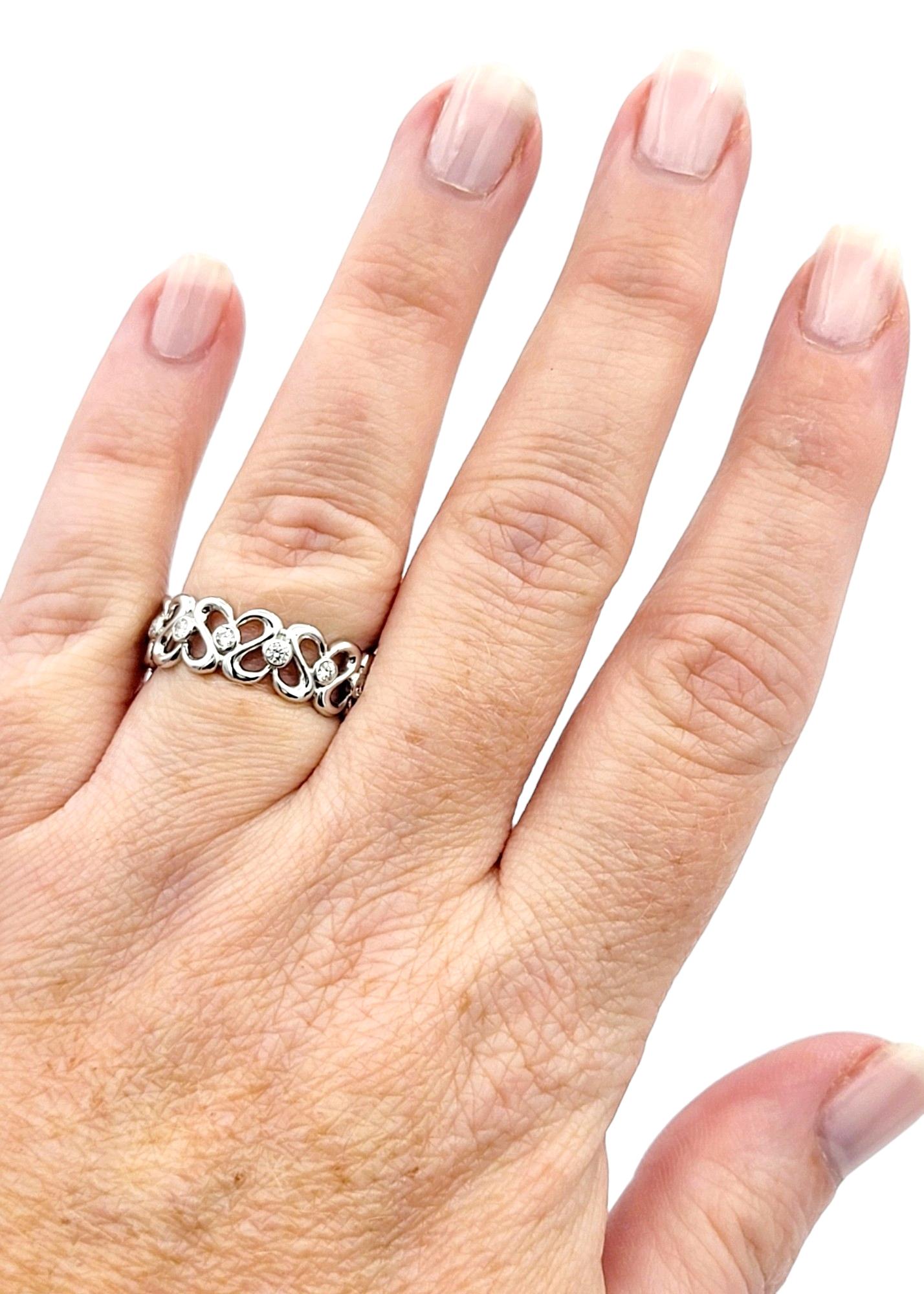 Women's Open Heart Motif Band Ring with Diamonds Set in Polished 18 Karat White Gold For Sale