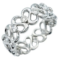 Open Heart Motif Band Ring with Diamonds Set in Polished 18 Karat White Gold