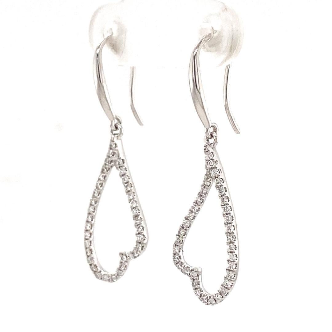 Art Déco Open Heart Natural Diamonds Dangle Earrings in 14K Solid Gold (Certified) in vendita