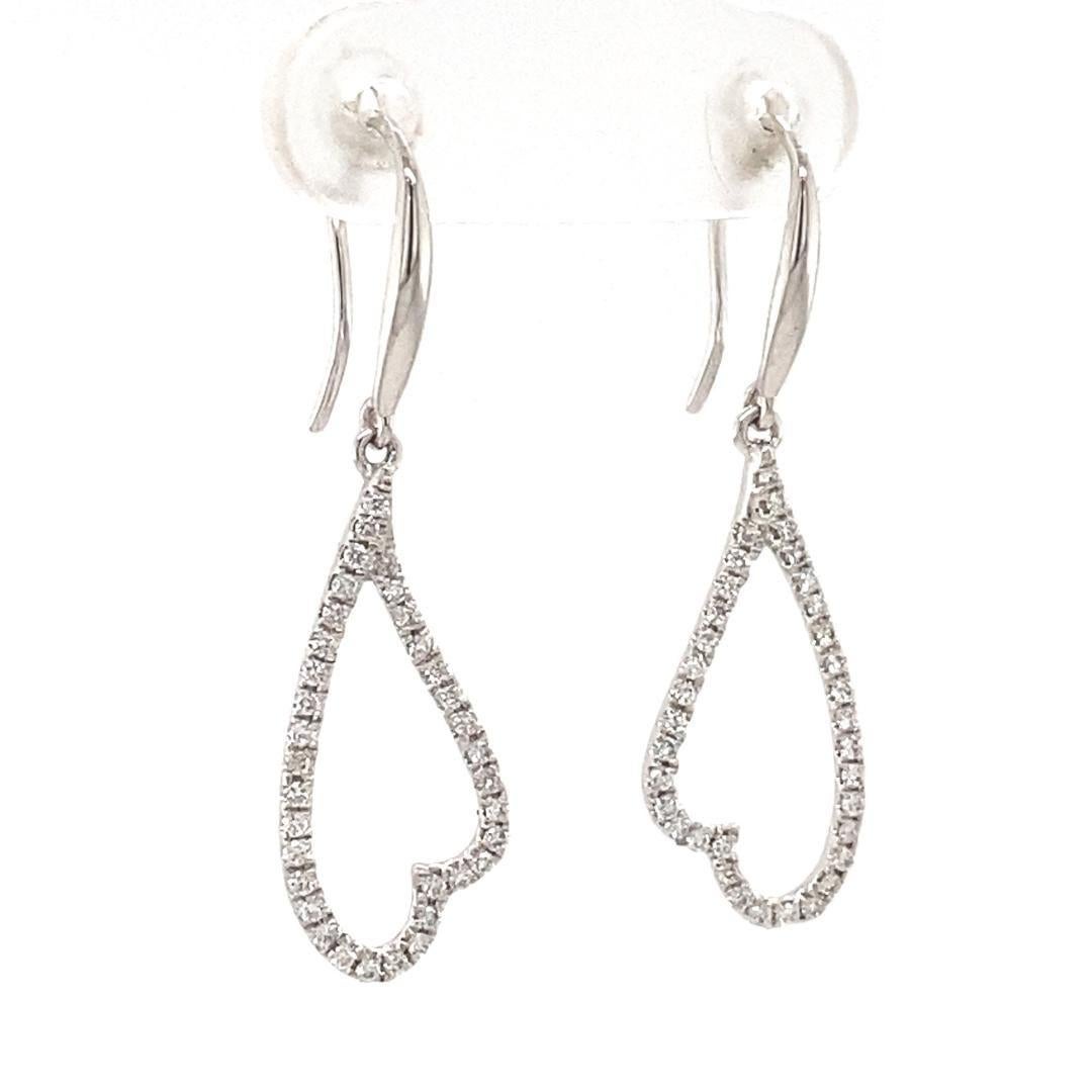 Taglio rotondo Open Heart Natural Diamonds Dangle Earrings in 14K Solid Gold (Certified) in vendita