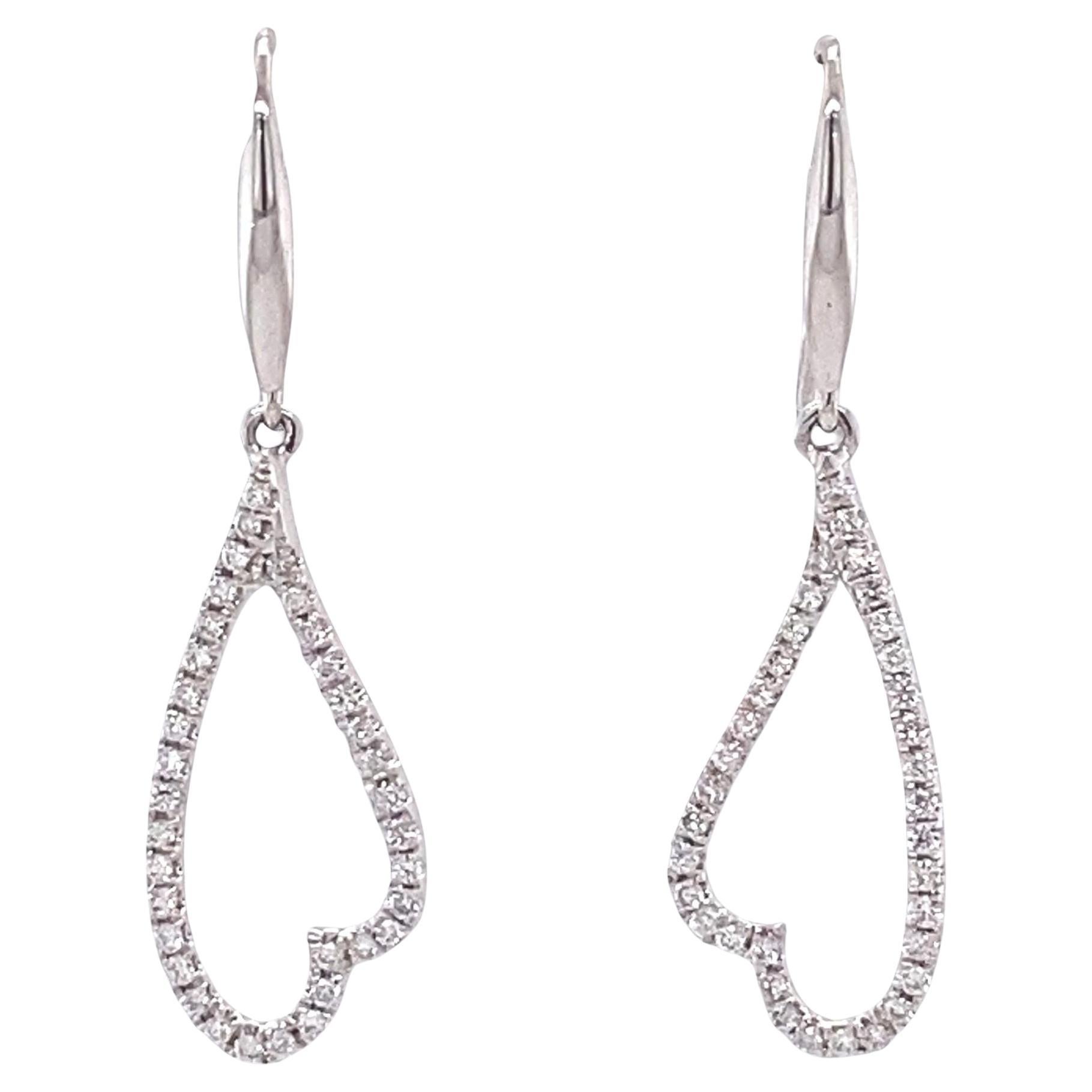 Open Heart Natural Diamonds Dangle Earrings in 14K Solid Gold (Certified) in vendita