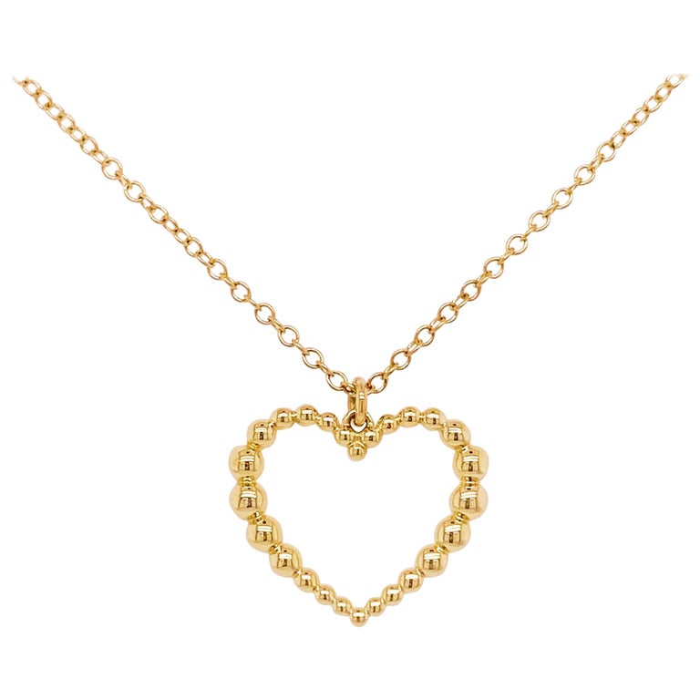 Open Heart Necklace, 14 Karat Yellow Gold Heart Necklace Pendant