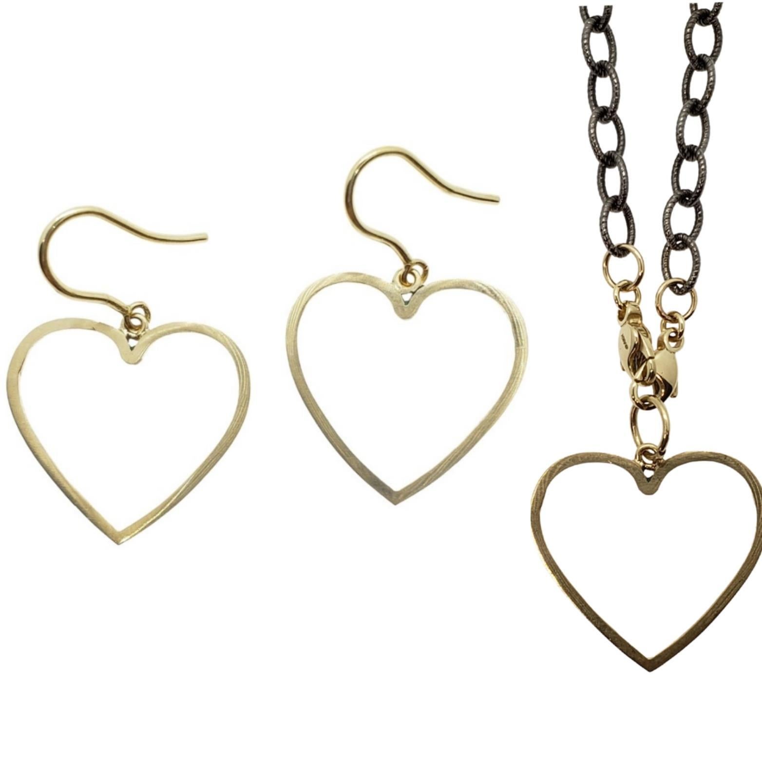 Open Heart Outline Dangle Earrings on Handmade Euro Wire in 14K Yellow Gold In New Condition For Sale In Rutherford, NJ