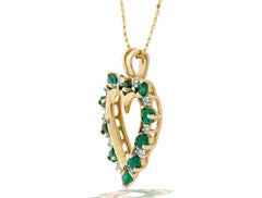 Open Heart Pendant with Emerald and Diamonds on Gold Chain