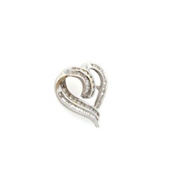 Open Heart Ribbon Baguette and RBC Diamond Heart Gold Vintage Pendant