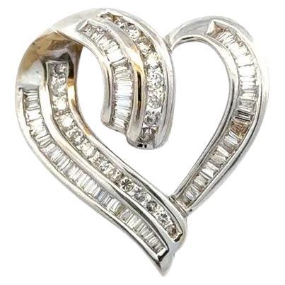 Open Heart Ribbon Baguette and RBC Diamond Heart Gold Vintage Pendant