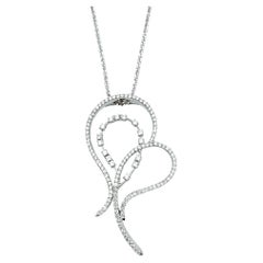Open Heart Swirl 20" Long Pendant Necklace with Diamonds in Polished White Gold
