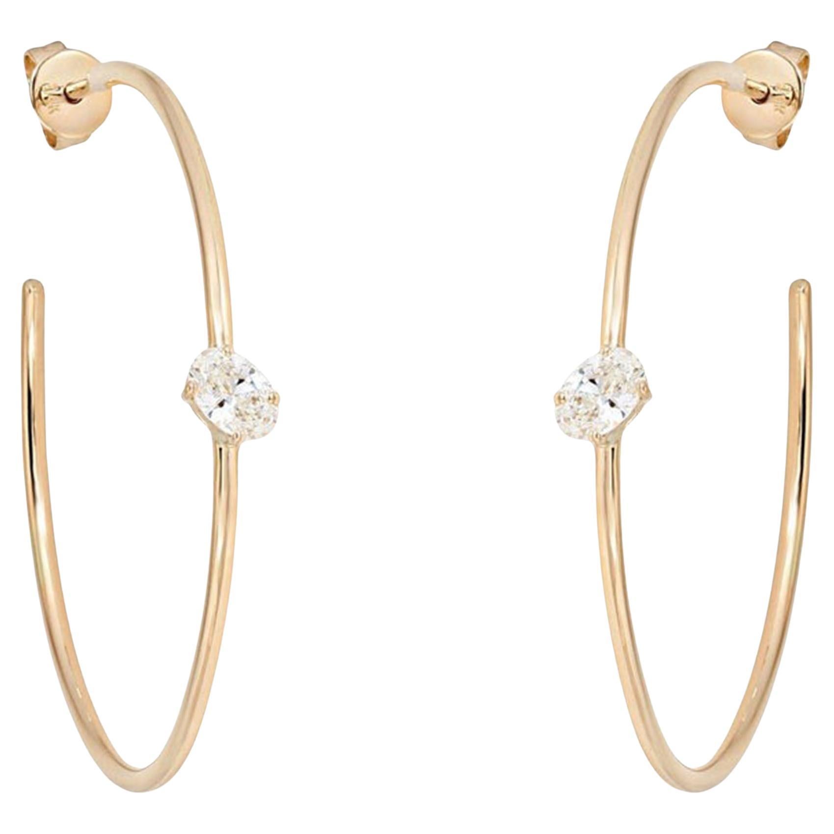 Open Hoop 14K (or 18k upon request) Yellow Gold Diamond Accent Earrings For Sale