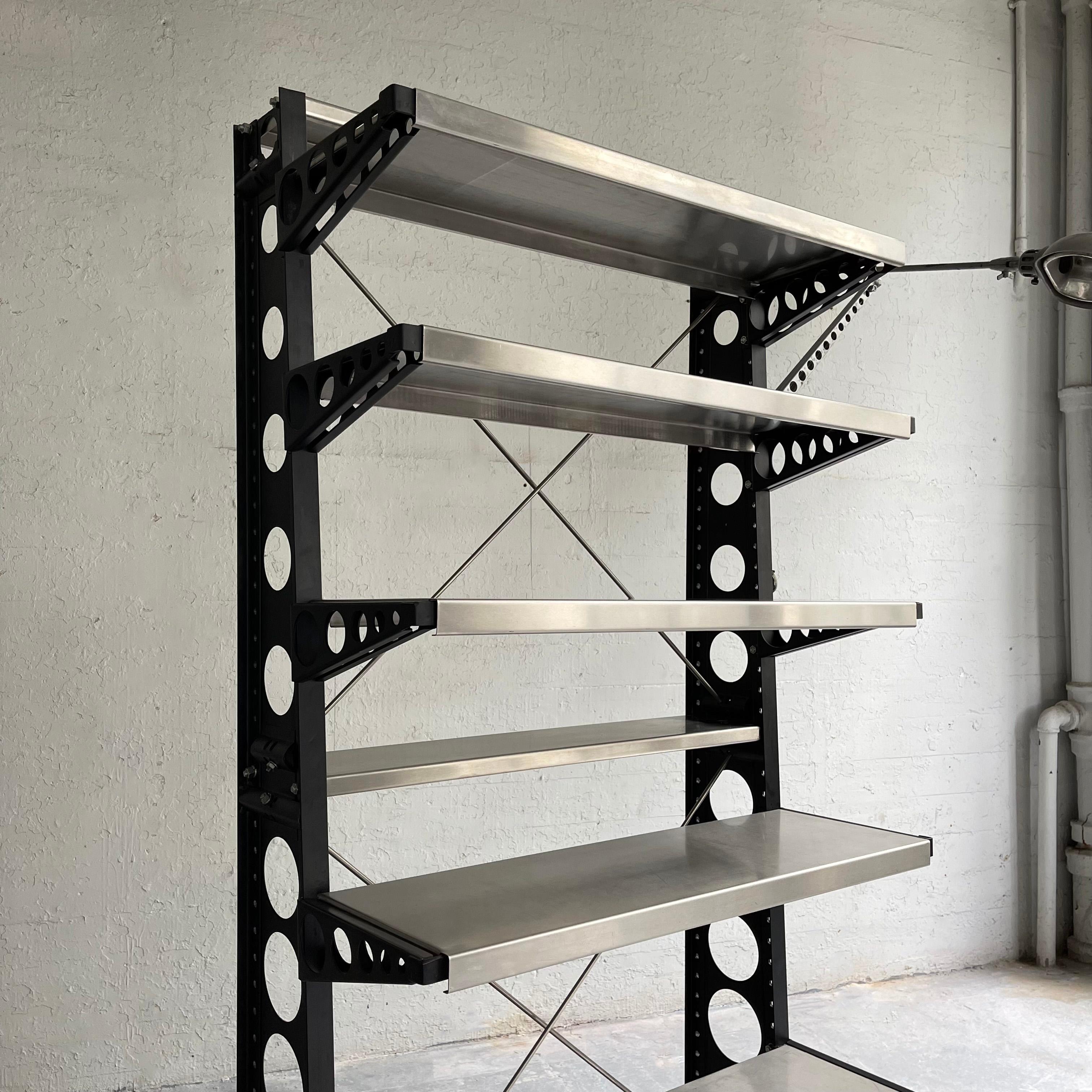 American Open Industrial Steel Shelving Unit with Task Lamp For Sale