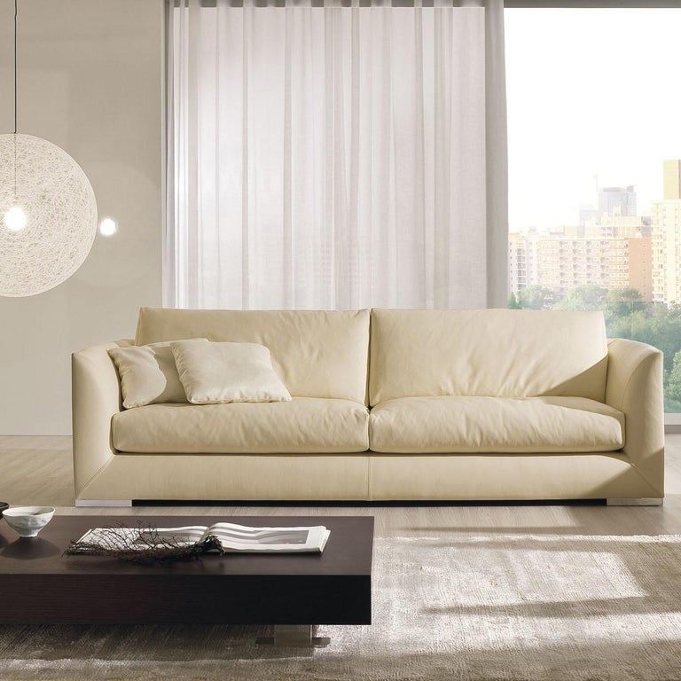 Open Ivory Leather Sofa For Sale at 1stDibs