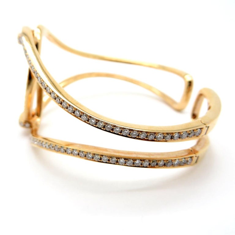 Open Lace Round Diamond 18K Rose Gold Cuff Bangle Bracelet For Sale at 1stdibs