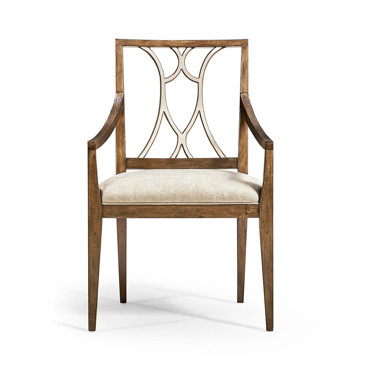 Crafted from rich mahogany, this chair features a classic silhouette that gracefully blends with any decor style. The chair's standout feature is its exquisite white eggshell inlay on both the inside and outside back, showcasing exceptional