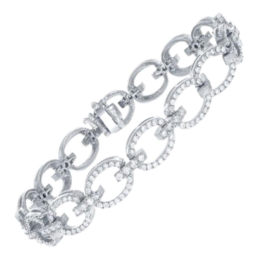 Open Link Diamond Bracelet with 2.55ct of Round Brilliant Diamonds, 14kt White For Sale