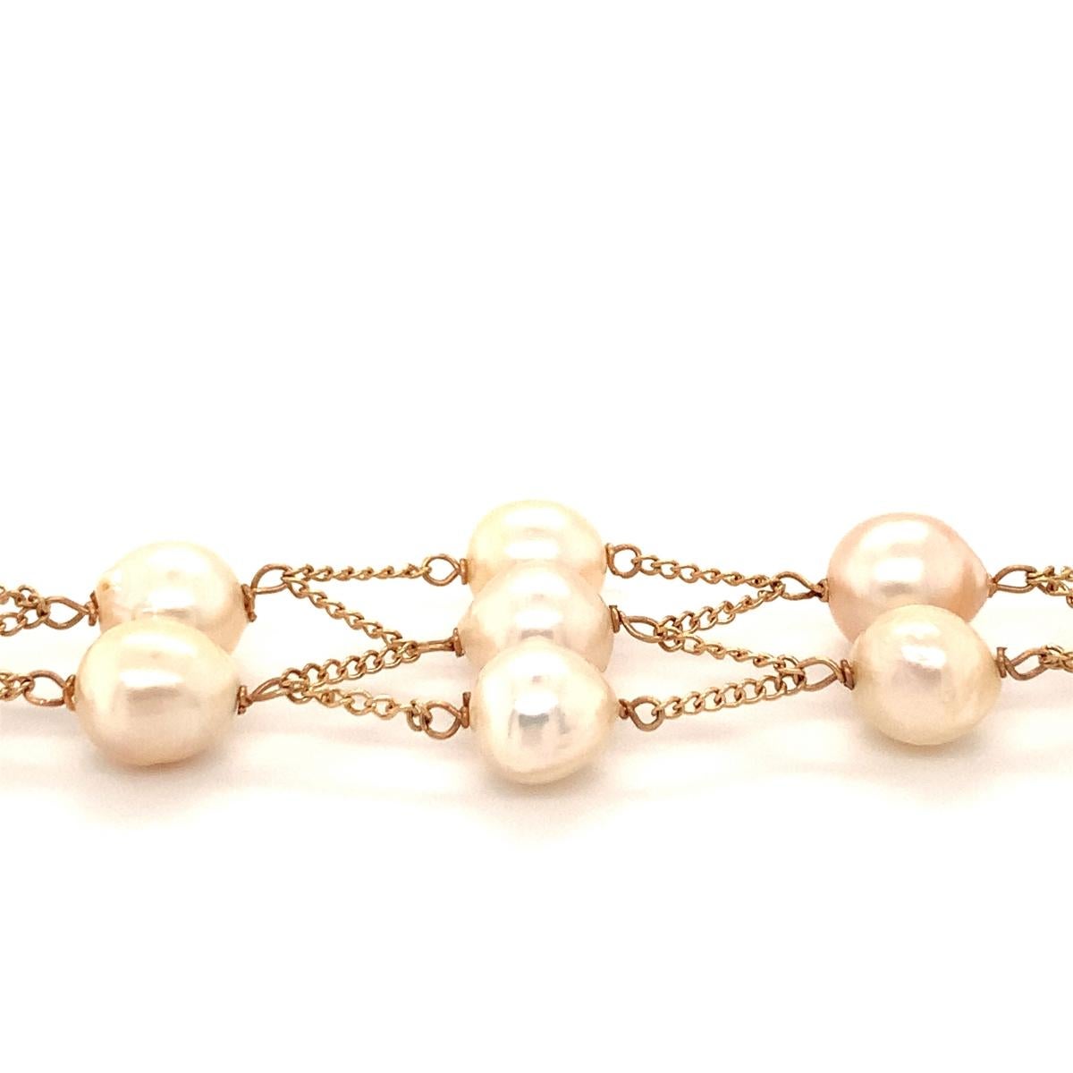 Open Link Pearl 14k Yellow Gold Bracelet, circa 1960s In Good Condition For Sale In Beverly Hills, CA