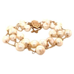 Vintage Open Link Pearl 14k Yellow Gold Bracelet, circa 1960s