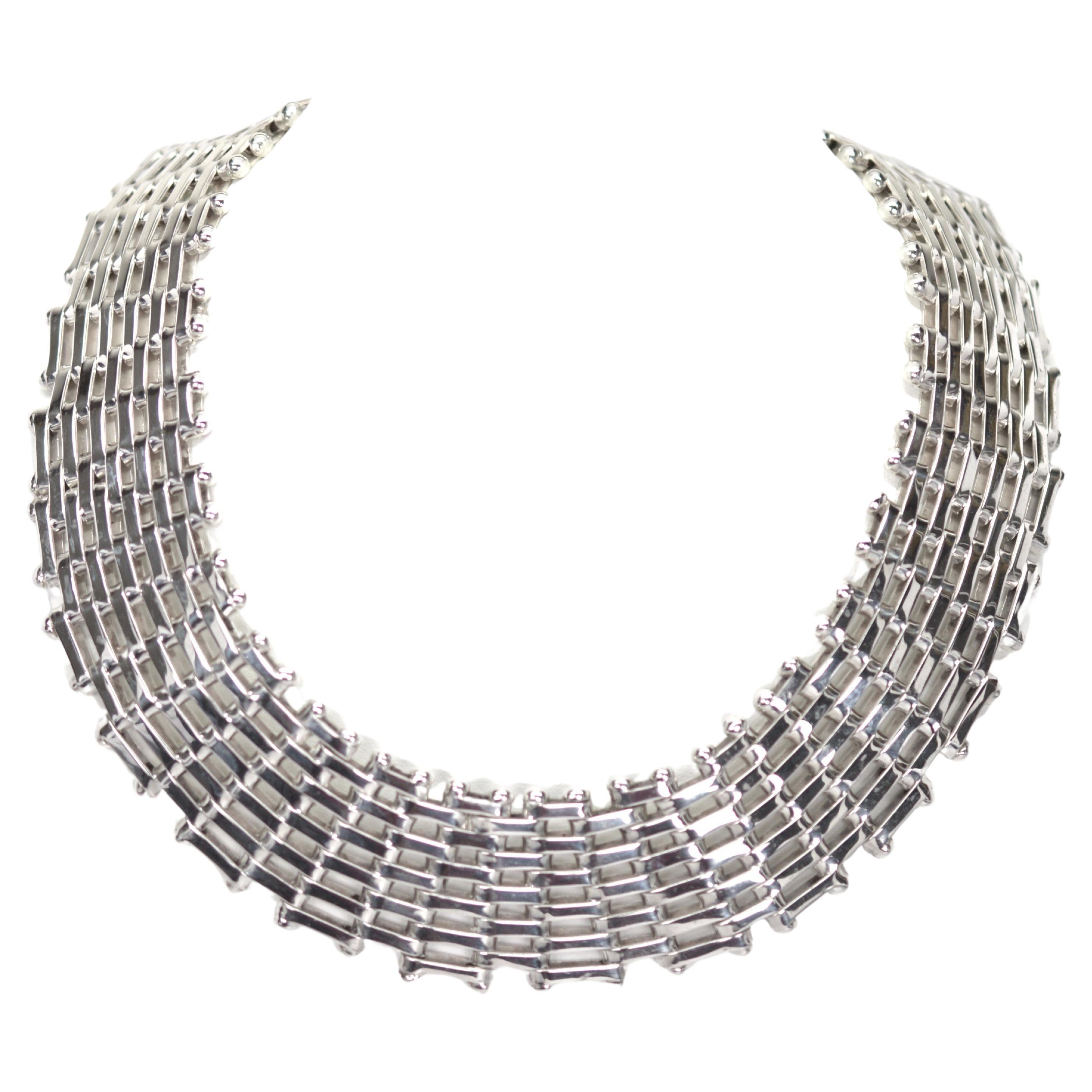 Open Link Wide Collar Sterling Silver Necklace