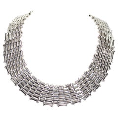 Antique Open Link Wide Collar Sterling Silver Necklace