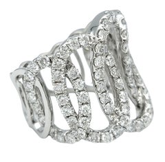 Open Loop Pavé Diamond Wide Band Ring in Polished 18 Karat White Gold