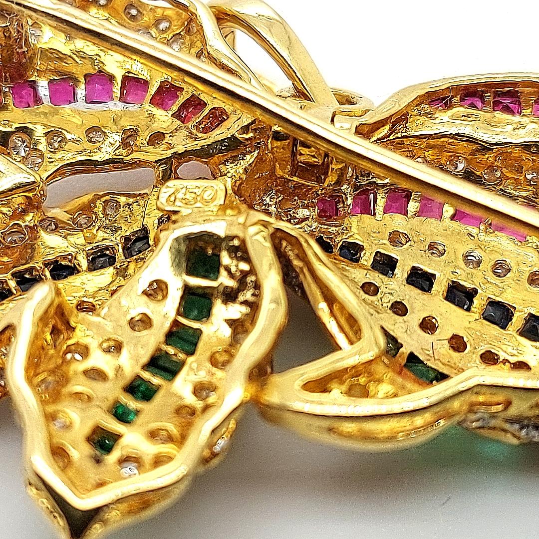 Broche / Colgante Pez Boca Abierta Engastado con Diamantes, Rubí, Zafiro, Esmeralda en venta 7