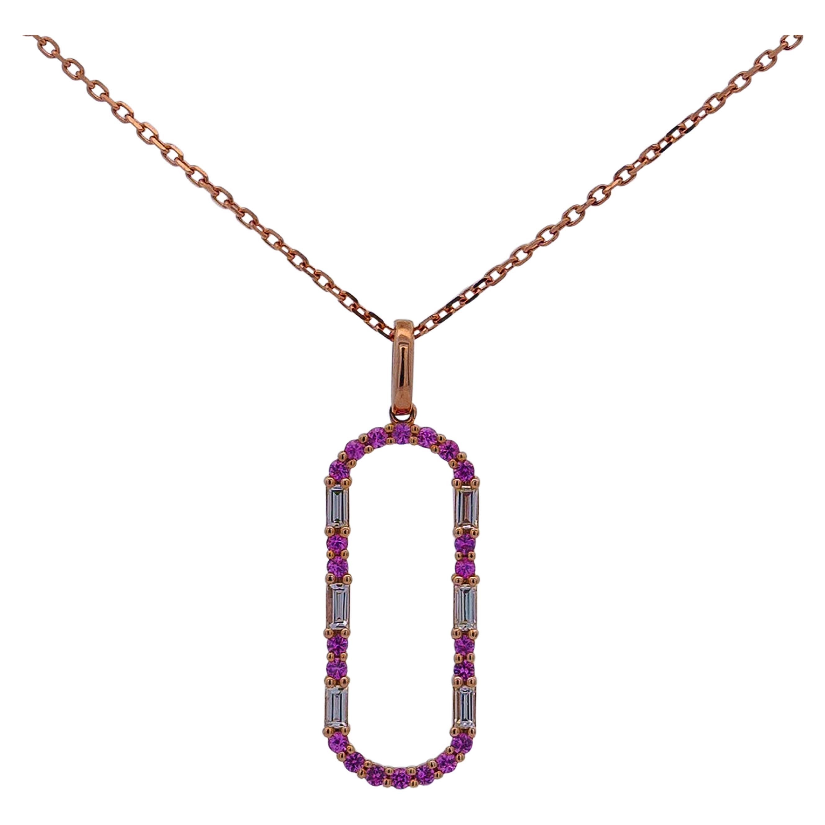 Open Oval 14K Rose Gold Diamond and Sapphire Pendant Necklace