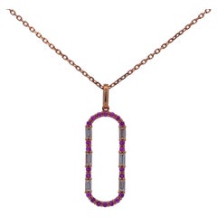 Open Oval 14K Rose Gold Diamond and Sapphire Pendant Necklace