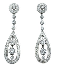 Open Pear Shape Pavé Diamond Drop Earrings in Polished 14 Karat White Gold